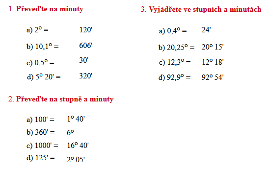 převody - stupně, minuty, vteřiny (výsledky)