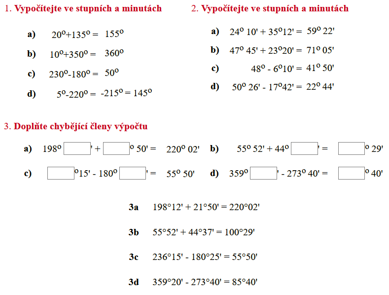 součet a rozdíl úhlů (výsledky)
